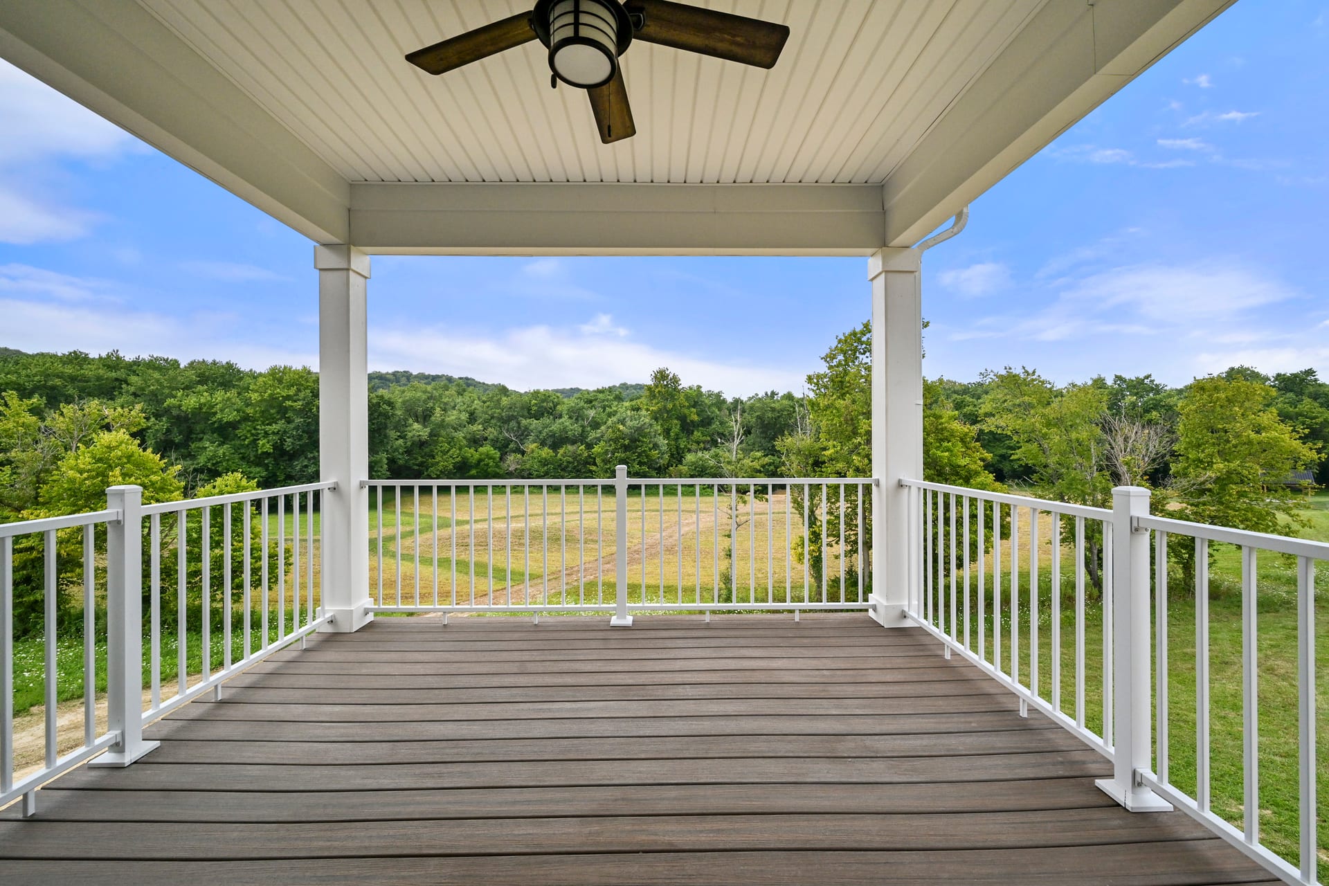 Rear exterior and yard of Larkin residence in Southeast Indiana