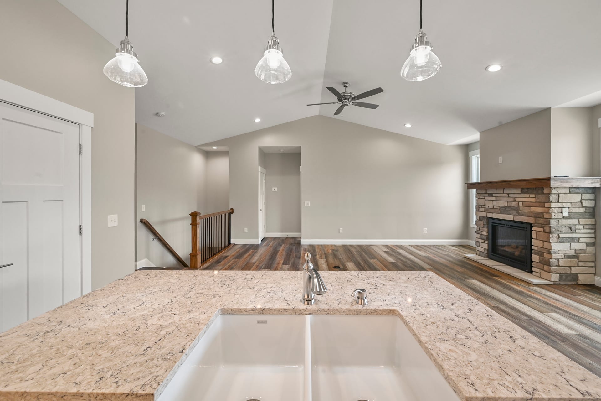 Hardwood floor with custom stain in Larkin residence