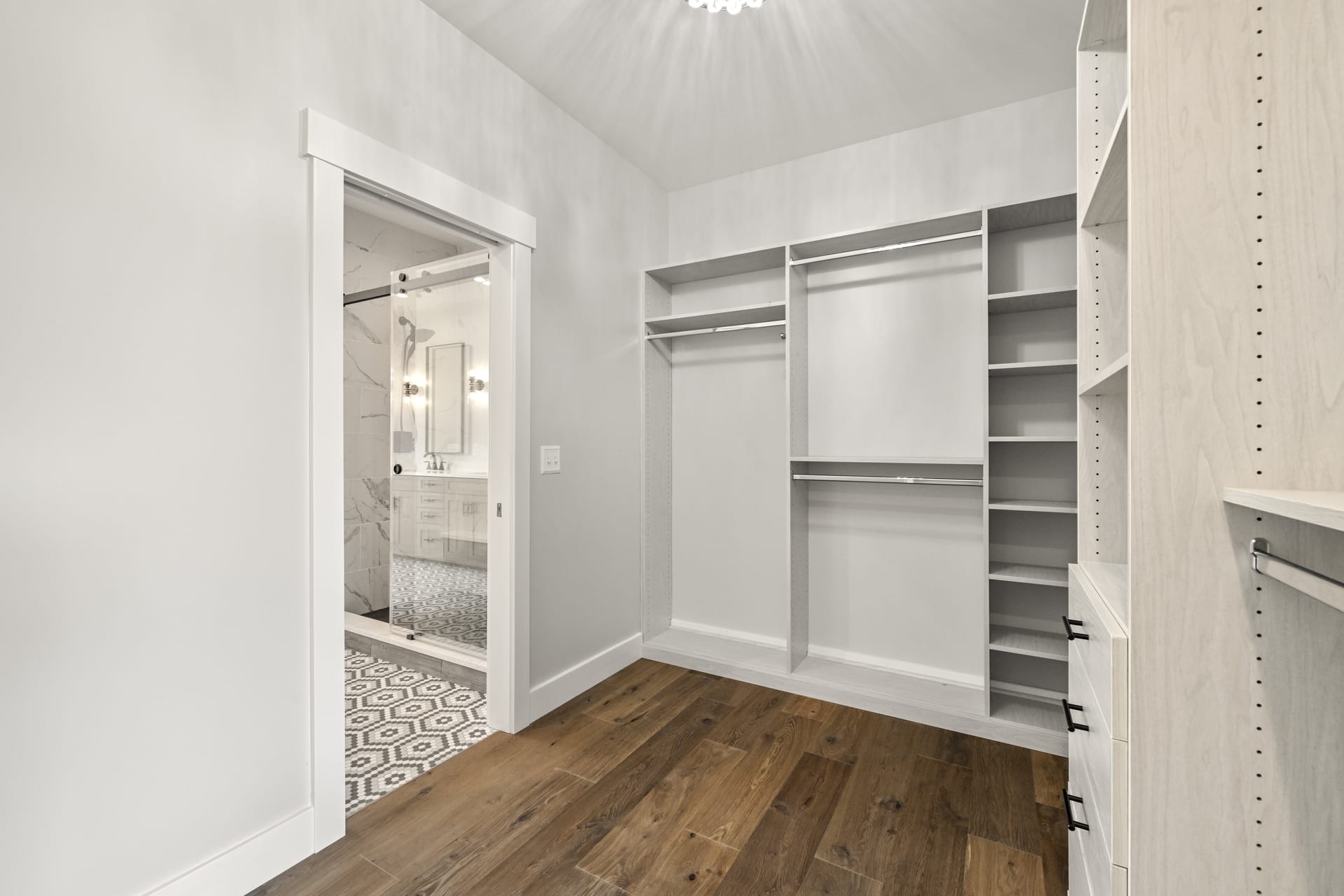 Master bathroom with freestanding soaking tub in custom home